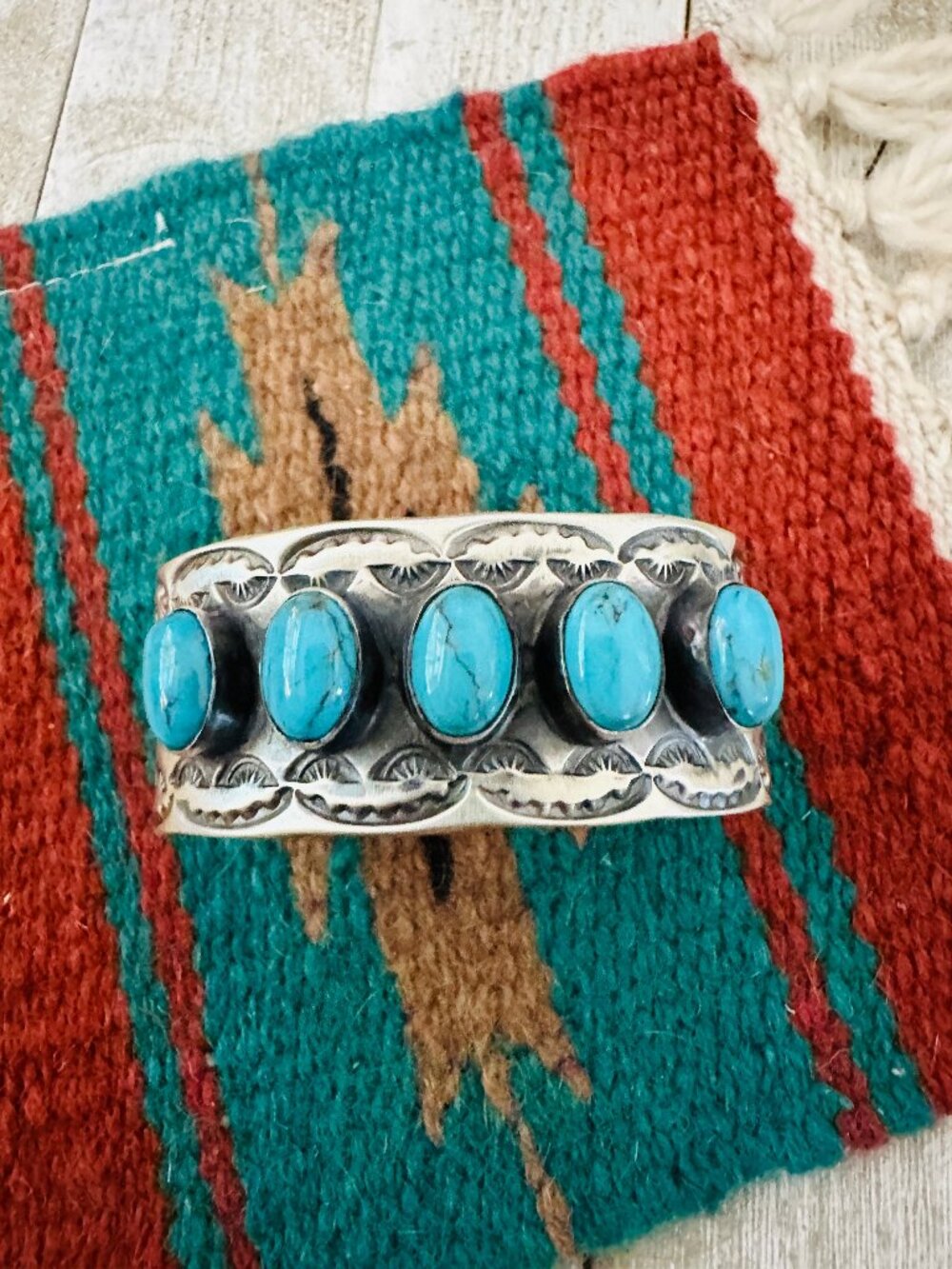 Handcrafted Sterling Silver & Turquoise Cuff Bracelet by Chimney Butte / - Picture 1 of 7